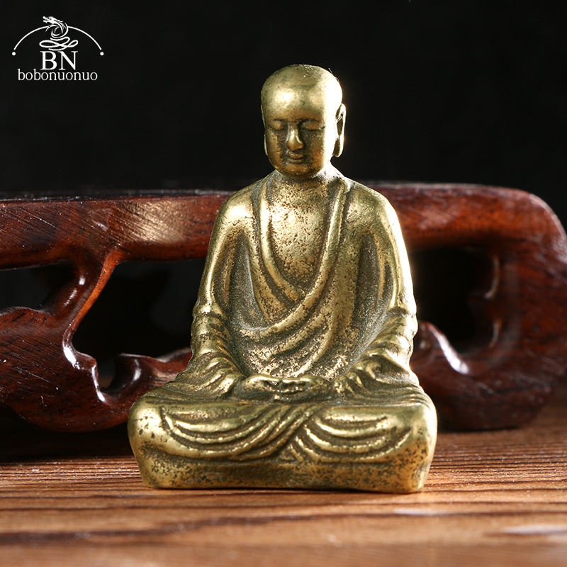 Home Office Feng Shui - Антикварная латунная статуя Будды, мини-портативная латунная